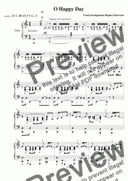 page one of O Happy Day - pedal harp solo