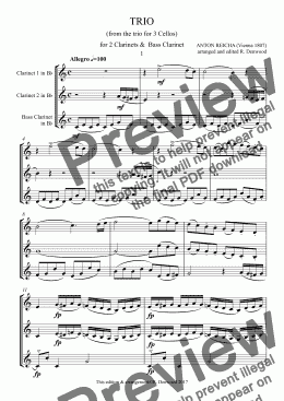 page one of Reicha - Trio for 2 Bb Clarinets & Bass Clarinet (price includes 49 page score and ALL parts).
