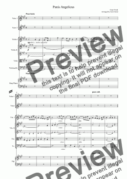 page one of Cesar Frank : Panis Angelicus for 2 voices or Voice and Unison Choir with string orchestra and piano or harp in A