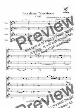 page one of Toccata per l'elevatione for guitar quartet