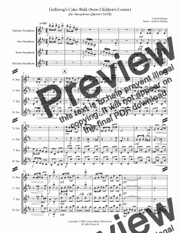 page one of Debussy - Golliwog's Cakewalk from Children's Corner (for Saxophone Quartet SATB)
