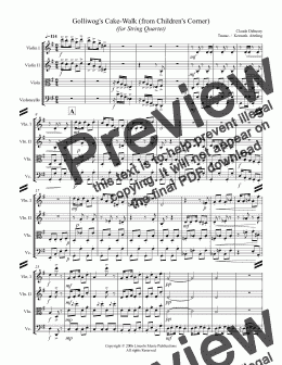 page one of Debussy - Golliwog's Cakewalk from Children's Corner (for String Quartet)