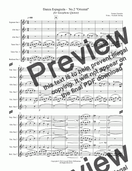 page one of Granados - Danza Espagnola -  No.2 "Oriental" (for Saxophone Quintet SATTB or AATTB)
