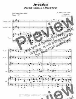 page one of Jerusalem (for Brass Quartet)