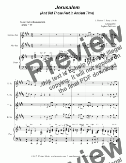 page one of Jerusalem (for Saxophone Quartet)