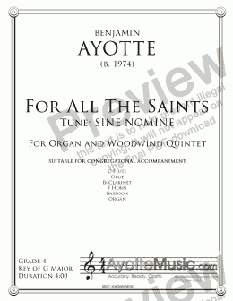 page one of Ayotte - For All the Saints (Organ and Woodwind Quintet)