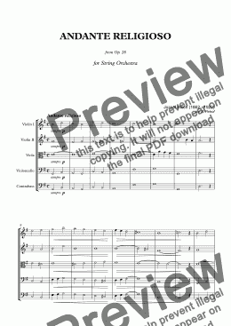 page one of Jozsef Bloch - ANDANTE RELIGIOSO - String Orchestra