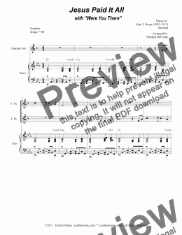 page one of Jesus Paid It All (with Were You There) (Duet for Soprano & Tenor Saxophone)