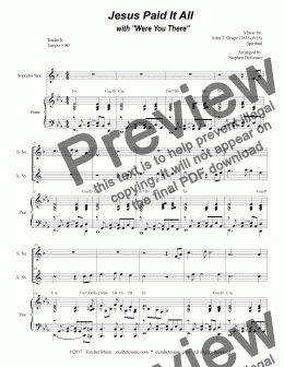 page one of Jesus Paid It All (with Were You There) (Duet for Soprano & Alto Saxophone)