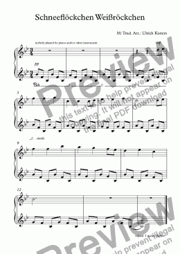 page one of Schneeflöckchen/ little snowflake for piano and solo instrument