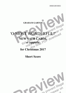 page one of CAROL for 2017 - 'O MOST WONDERFUL!' for SATB Choir a cappella for Christmas 2017 - Words: Italian original translated into English and German