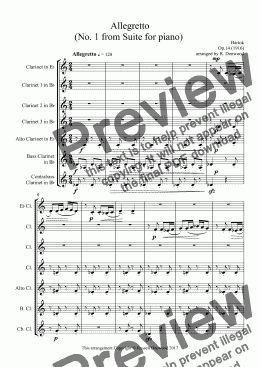 page one of Bartok - Allegretto for Advanced Clarinet Choir (No. 1 from Suite for piano)