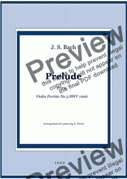 page one of J. S. Bach - PRELUDE from  Violin Partita No.3 BWV 1006 - piano solo