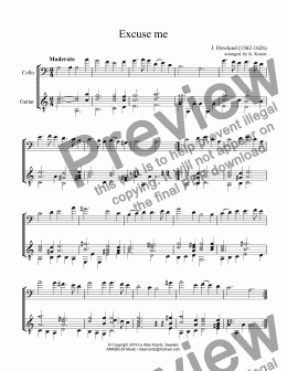 page one of Excuse Me for cello and guitar