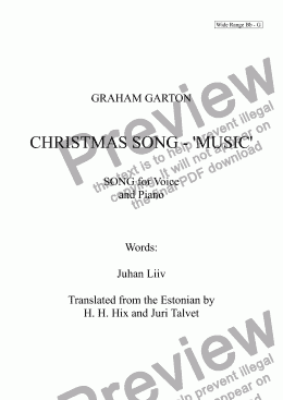 page one of Christmas Music for 2018 Words by JUHAN LIIV  Translated from the Estonian by H.L. Hix and Juri Talvet