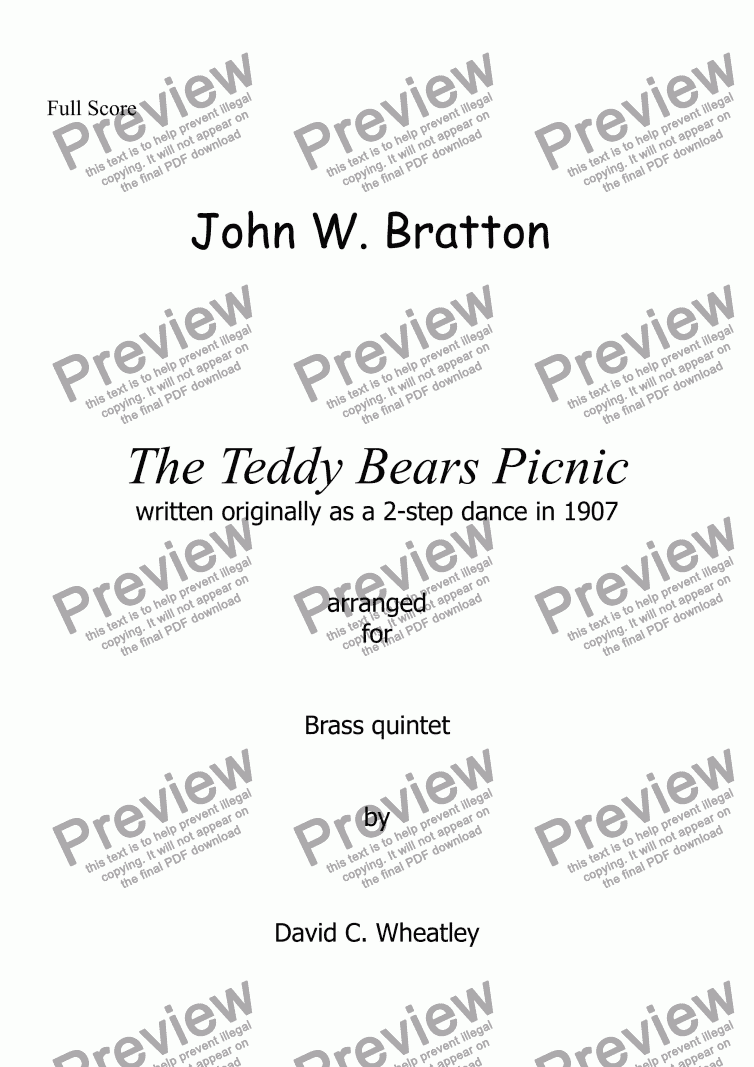page one of Teddy Bears Picnic for brass quintet 