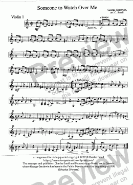 page one of Someone To Watch Over Me - string quartet - set of parts