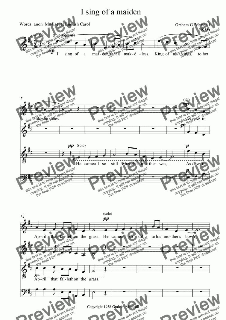 page one of I sing of a Maiden (SATB)