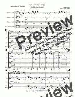 page one of Debussy - La plus que lente (for Clarinet Quartet)