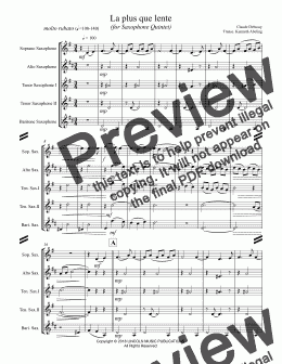 page one of Debussy - La plus que lente (for Saxophone Quintet SATTB)
