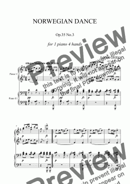 page one of Grieg - NORWEGIAN DANCE Op.35 No.3 - piano 4 hands