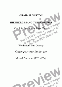 page one of CAROL - SHEPHERDS SANG THEIR PRAISES - for Soprano or Tenor Voice with Piano