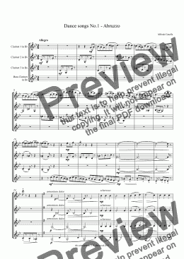 page one of Casella - Dance songs No.1 for Clarinet quartet (3 Bb & Bass)