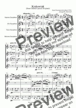page one of Szymanowski - Krakowiak for Saxophone quartet (SATB)