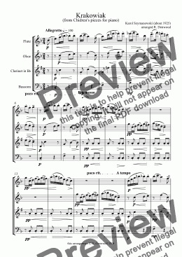 page one of Szymanowski - Krakowiak for woodwind quartet (Fl.Ob.BbClt.Bsn)
