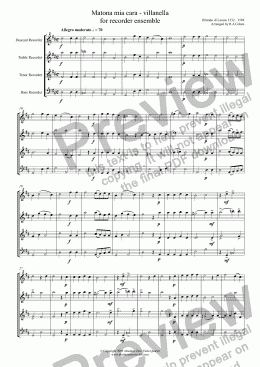 page one of Lassus - MATONA MIA CARA - for recorder ensemble