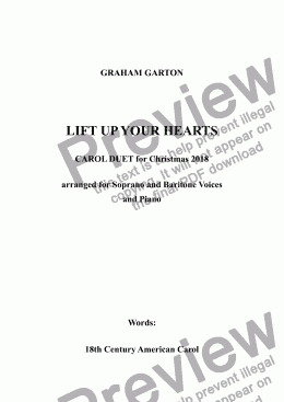 page one of CAROL - LIFT UP YOUR HEARTS -  for SSAA Choir a cappella. Words: 18th Century American Carol 