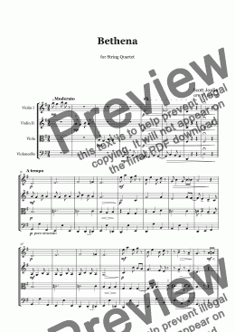 page one of S. Joplin - Bethena Waltz - string quartet