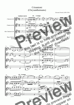 page one of Puccini - Crisantemi (Chrysanthemums) for mixed clarinet quartet (Eb. Bb. Alto & Bass)
