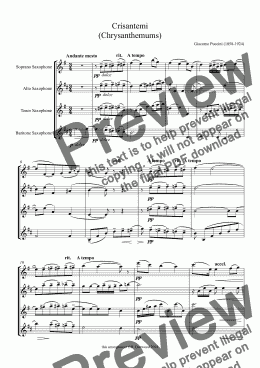 page one of Puccini - Crisantemi (Chrysanthemums)for saxophone quartet (SATB)