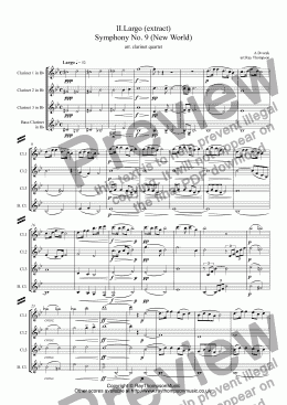 page one of Dvorak: II.Largo (extract) Symphony No. 9 (New World) - clarinet quartet 