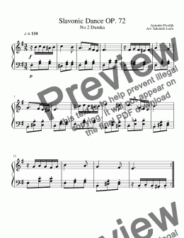 page one of Dvorak Slavonic Dance OP 72 No 2 Dumka Piano
