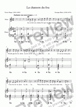 page one of La chanson du fou (Georges Bizet / Victor Hugo)
