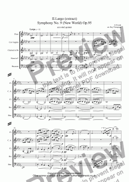 page one of Dvorak: II.Largo (extract) Symphony No. 9 (New World) Op.95 (cor anglais feature) - wind quintet