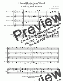 page one of 40 Beloved Christian Hymns Volume II (for Clarinet Quartet and optional Organ)