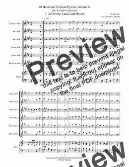 page one of 40 Beloved Christian Hymns Volume II (for Saxophone Quintet SATTB or AATTB and optional Organ)