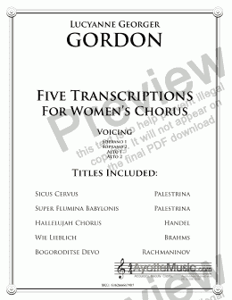 page one of Gordon - Five Transcriptions for Womens Chorus