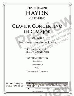 page one of Haydn - Clavier Concertino in C Major (Hob. XVIII: 5)