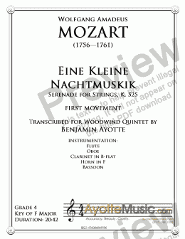 page one of Mozart - Eine Kleine Nachtmusik, first movement (Woodwind Quintet)