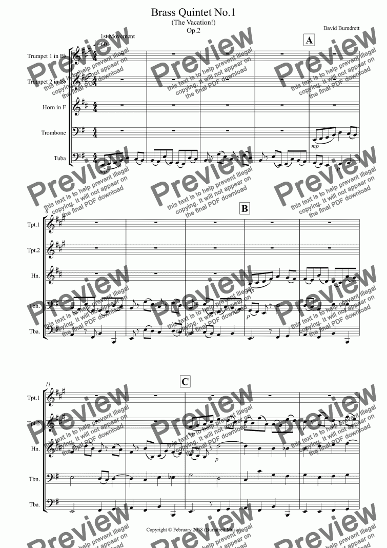 page one of Brass Quintet No.1 Op.2 (The Vacation!)