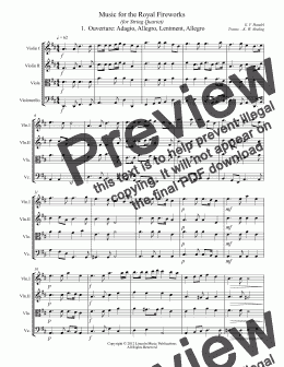 page one of Handel – Music for the Royal Fireworks (for String Quartet)