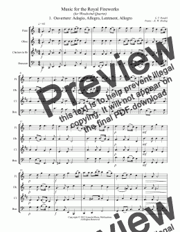 page one of Handel – Music for the Royal Fireworks (for Woodwind Quartet)