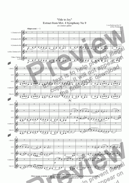 page one of Beethoven: "Ode to Joy" Extract from Mvt.IV Symphony No 9 Op.125 - clarinet quintet