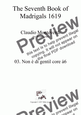 page one of Brass Sextet - Monteverdi Madrigals Book 7 - 03. Non è di gentil core à6