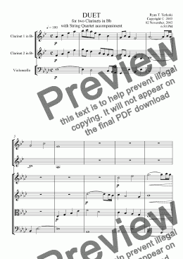 page one of Duet for two Clarinets in Bb with String Quartet accompaniment