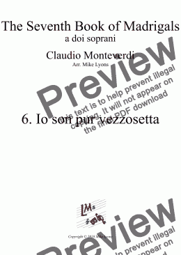 page one of Brass Sextet - Monteverdi Madrigals Book 7 - 06. Io son pur vezzosetta pastorella a6